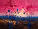 Droogbloem onder een storm in kobaltmagenta, schilderij van droogbloem