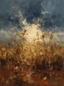 Droogbloem onder een storm in mosterd, schilderij van droogbloem
