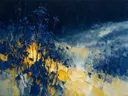 Droogbloem op de helling in blauwgeel, schilderij van droogbloem
