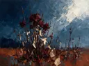Droogbloem tegen de lucht in bordeaux, schilderij van droogbloem tegen de lucht