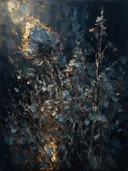 Droogbloem tegen de lucht in leisteen, schilderij van droogbloem tegen de lucht