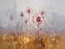 Droogbloem tegen de lucht in oudroze, schilderij van droogbloem tegen de lucht