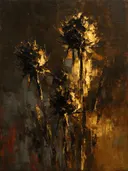 Droogbloem van dichtbij in zwartgoud, schilderij van droogbloem van dichtbij
