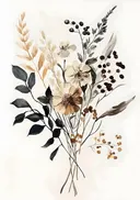 Aquarel boeket van droogbloemen met donkere bessen