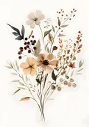 Aquarel boeket van droogbloemen in neutrale tinten