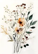 Aquarel boeket van droogbloemen in warme terracottatinten