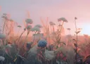 Veld met droogbloemen in roze licht