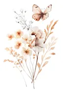 Aquarel van droogbloemen met een vlinder