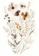 Aquarel van een droogbloemenboeket in aardetinten