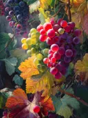 Close-up stilleven schilderij van druiven in paars en groen