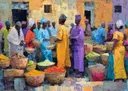 Drukke Afrikaanse marktstraat met kooplui en kraampjes