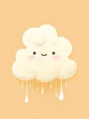 Illustratie van een lachend wit wolkje met regendruppels op een oranje achtergrond.