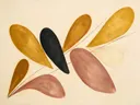 Druppelvormen in de stijl Retro Shapes, in warm oker, zachte crème en verstoft roze, met een diepzwart accent