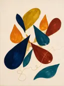 Druppelvormen in de stijl Retro Shapes, in gedurfd marineblauw, mosterdgeel, warm oranje, baksteenrood en petrolblauw