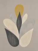 Druppelvormen in de stijl Retro Shapes, in grafiet, zilvergrijs en bleek been, met een mosterdgeel accent