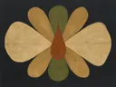 Druppelvormen in de stijl Retro Shapes, in olijfgroen, kaki en bleek zand, met een gebrande sienna als accent