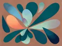 Druppelvormen in de stijl Retro Shapes, in diep zeegroen, petrolblauw en bleek zeeschuim, met een warm koraalrood accent