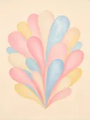 Druppelvormen in de stijl Retro Shapes, in zacht pastelroze, bleek poederblauw, romige crème en zacht pastelgeel