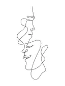 Minimalistisch lijntekening schilderij met twee gezichten