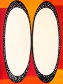 Popart schilderij met twee ovalen op warme kleurvlakken