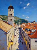 Dubrovnik, Stradun in avondlicht, schilderij van Dubrovnik