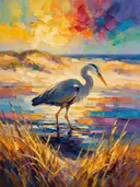 Duin in de ochtendmist aan het water, schilderij van duin