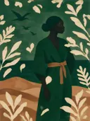 Vrouw in dennengroen en klei, schilderij