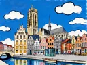 Durbuy, straat in vlakke acryl, schilderij van Durbuy