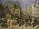 Een dansende beer van August Jernberg: stad met huizen