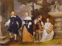 Een familie bij een fontein van Gonzales Coques: portret met familie en fontein