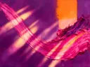 Abstract schilderij, eén gebaar aan de rechterrand in vol magenta