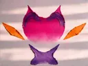 Abstract schilderij, eén gebaar in het midden in vol magenta