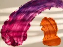Abstract schilderij, eén gebaar in twee massa's in vol magenta