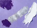 Abstract schilderij, eén kleur aan de rechterrand in lila en zilver
