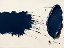 Abstract schilderij, eén kleur aan de rechterrand in marine en crème