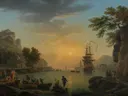 Een landschap bij zonsondergang van Joseph Vernet: landschap