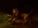 Een leeuw die een hert aanvalt van George Stubbs: dieren met leeuw