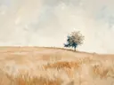 Schilderij van een eenzame boom in een veld
