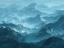 Schilderij van eindeloze blauwe bergketens