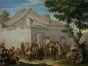 El charlatán de aldea van Francesco Sasso: figuren met charlatan