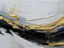 Abstract art deco schilderij in zwart, wit en goud