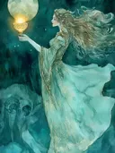 Elfenvrouw met een gloeiende lantaarn, portret schilderij