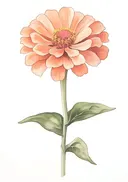 Aquarel van een enkele perzikkleurige bloem op witte achtergrond