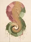 Kwastslag schilderij, enkele veeg in Roze en Olijf
