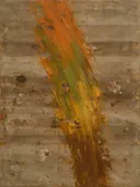 Meswerk schilderij, enkele veeg in Seventies Oker