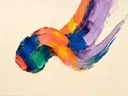 Paletmes abstract schilderij, enkele veeg in fel koraal