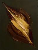 Paletmes abstract schilderij, enkele veeg in kastanje en goud