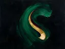 Paletmes abstract schilderij, enkele veeg in smaragd en zwart