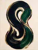 Paletmes abstract schilderij, enkele veeg in smaragd en zwart