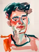Expressief aquarelportret van een man met donker haar